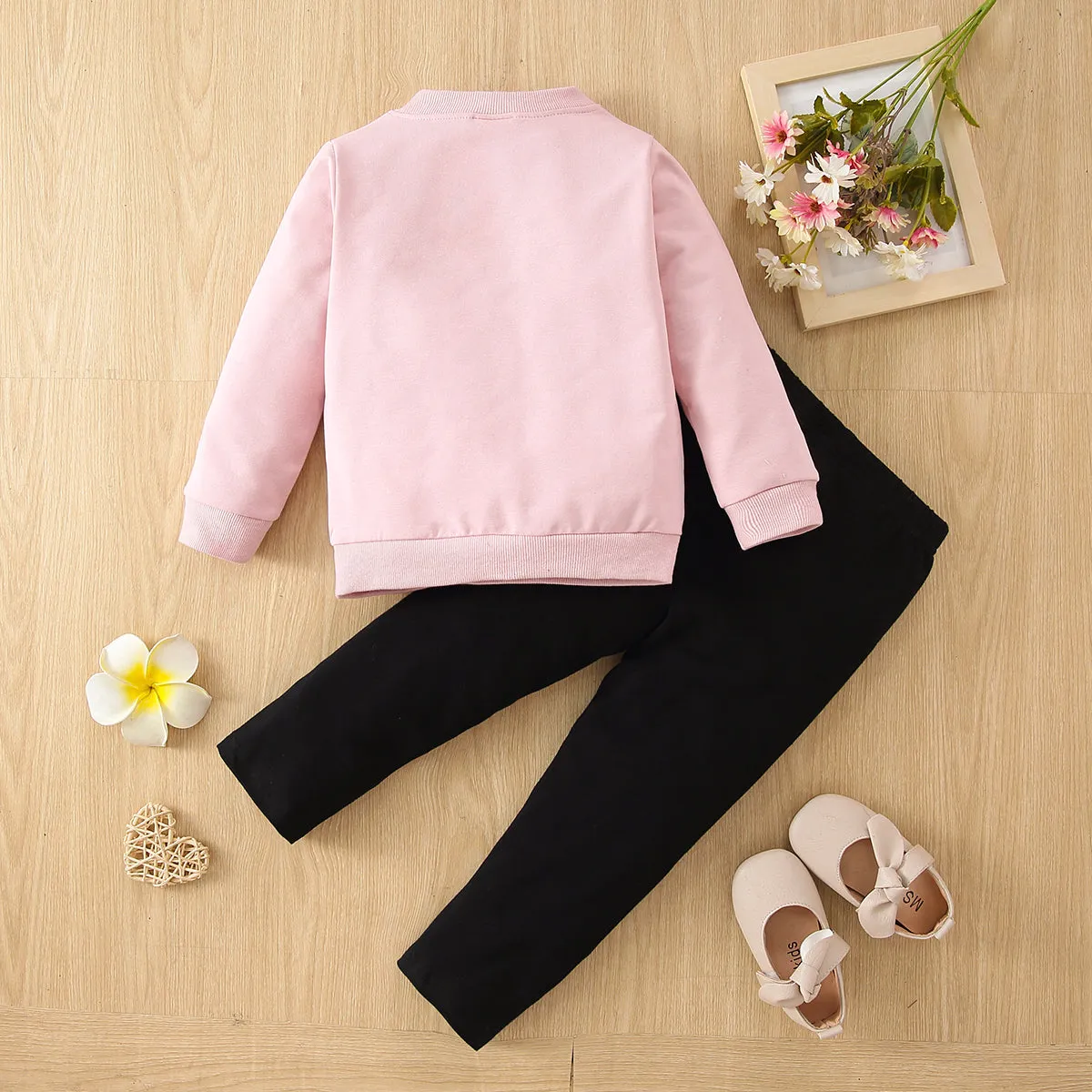 2pcs Toddler Girl Cat Print Sweatshirt and Paw Print Leggings Set