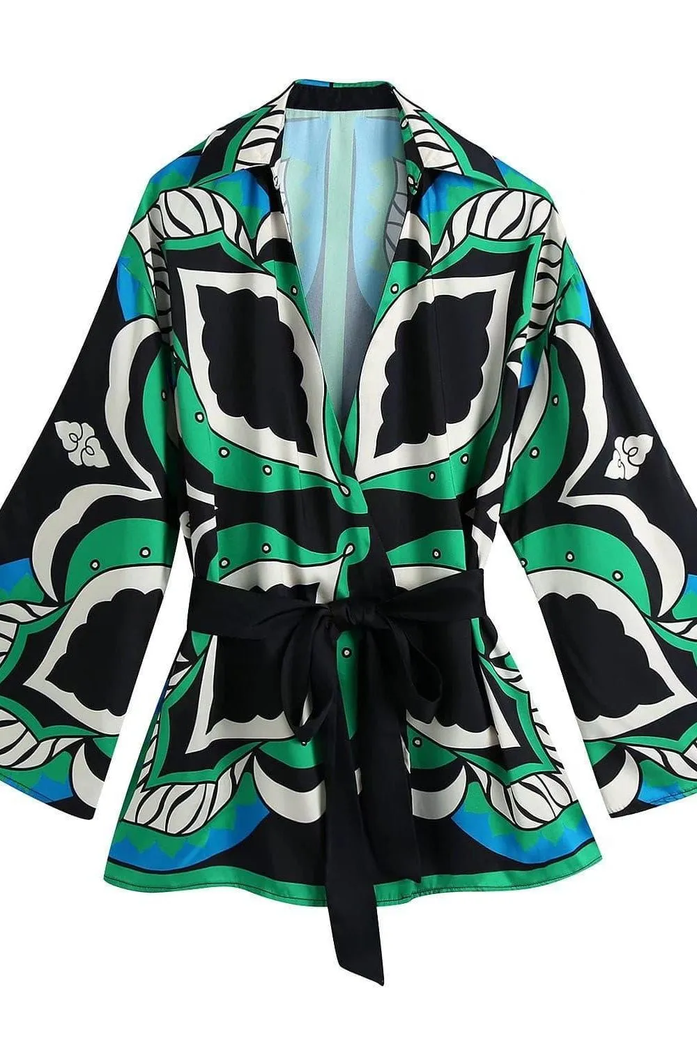 Bermuda print three-piece long-sleeved shirt loose suit