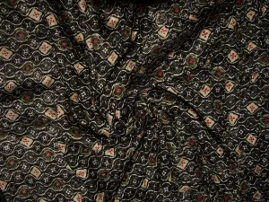 Black Geometric Printed Cotton Crepe Fabric