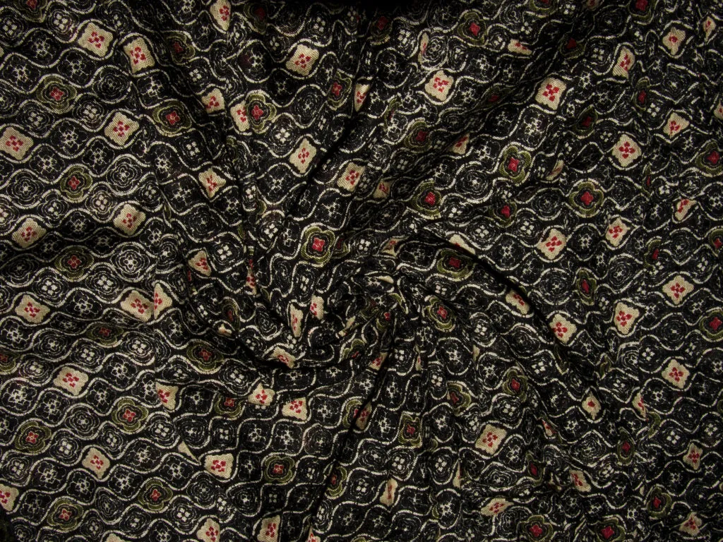Black Geometric Printed Cotton Crepe Fabric