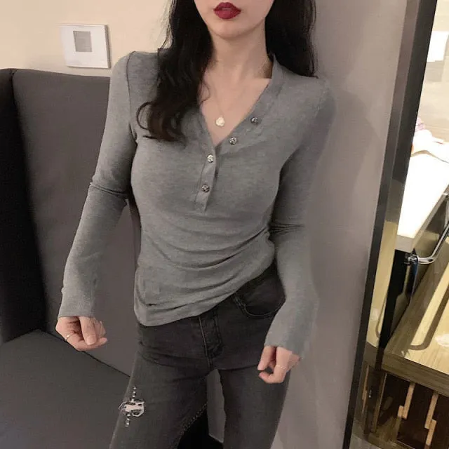 Blouse Women Cotton V-neck Long Sleeve Shirts 2020 Fall Women's Clothing Slim Fit Top Blusas Ropa De Mujer