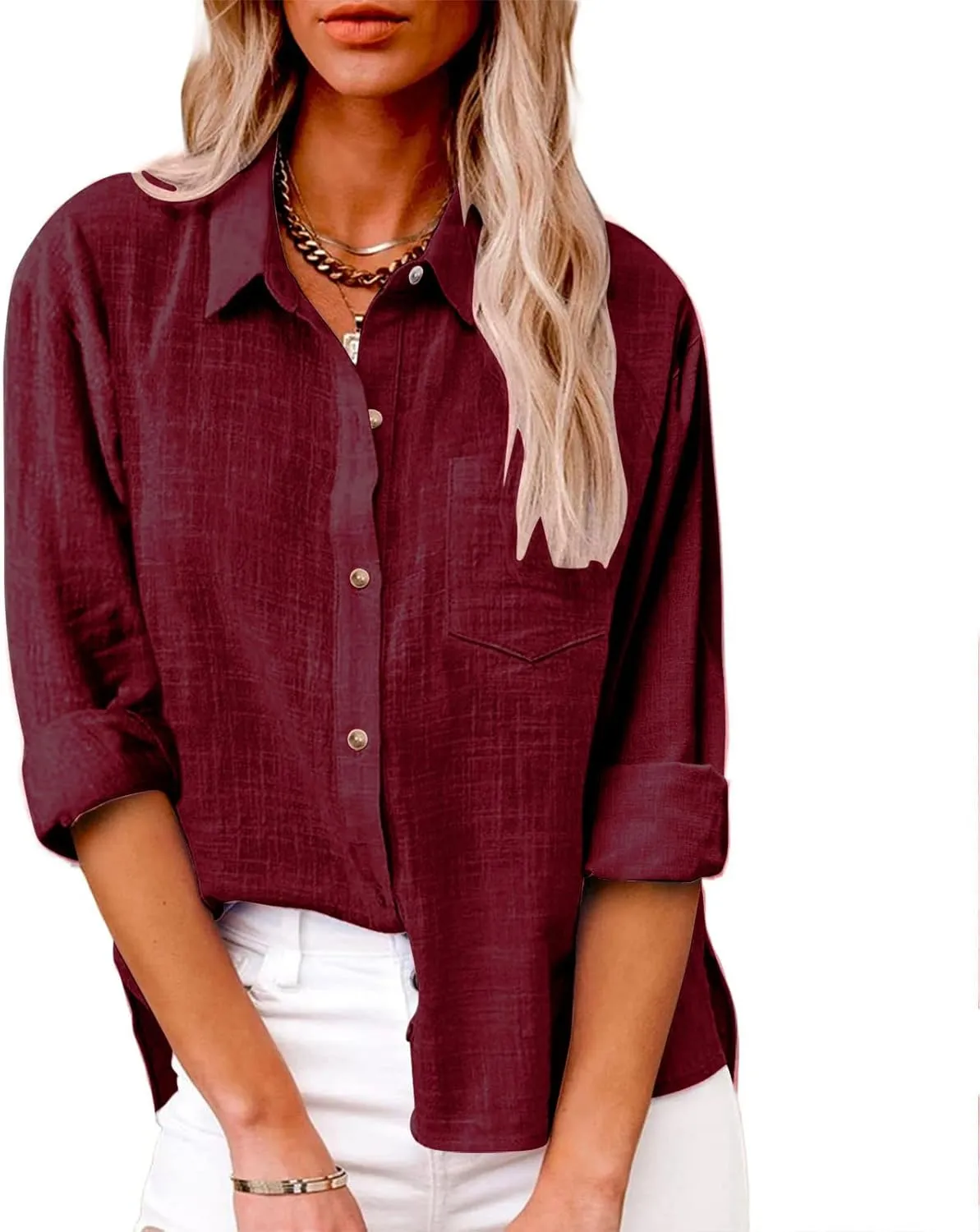 Ceboyel Women Cotton Linen Summer Tops Button Down Shirts Dressy Causal Long Sleeve Gauze Blouses Trendy Boho Clothes 2024
