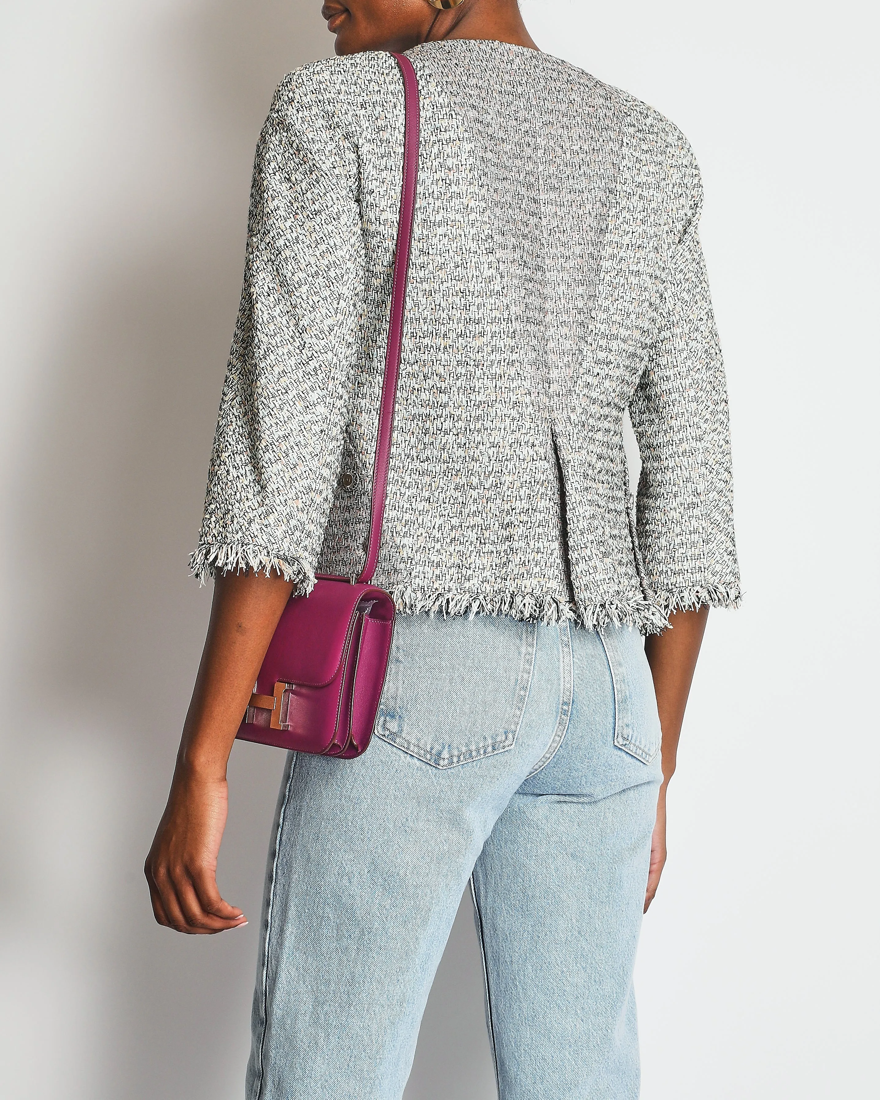 Chanel Blue And Pink Tweed Jacket With Back Cc Logo Buttons Size Fr 40 (uk 12)