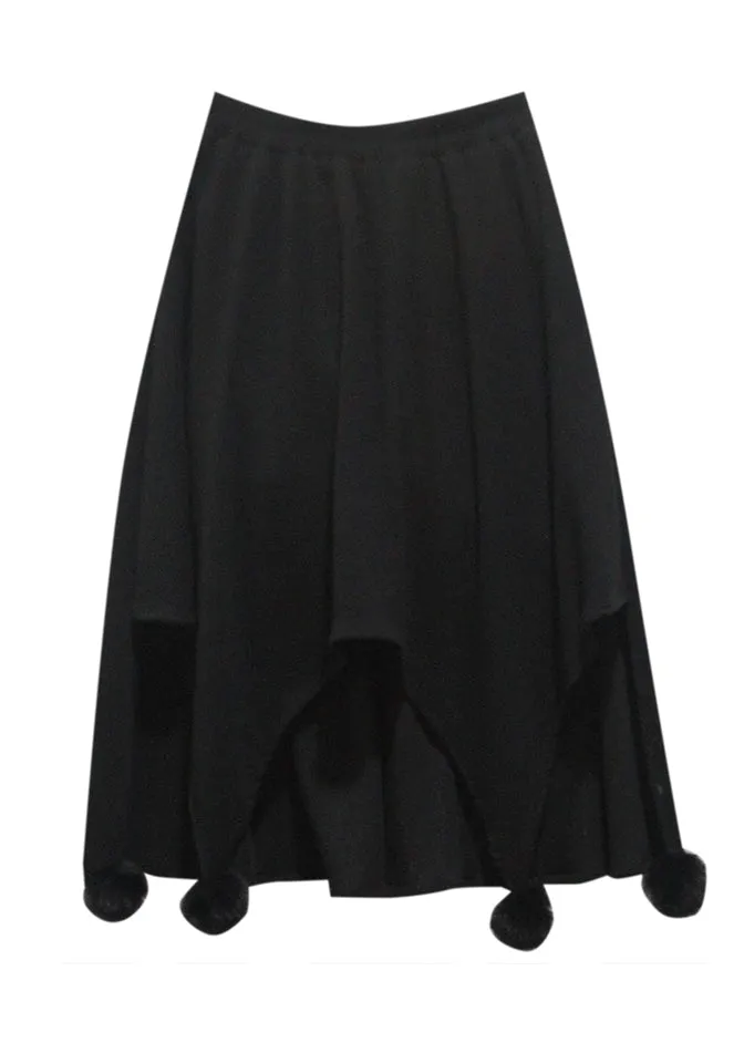 Cute Black Fuzzy Ball Decorated Asymmetrical Skirts LY9360