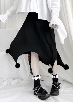 Cute Black Fuzzy Ball Decorated Asymmetrical Skirts LY9360