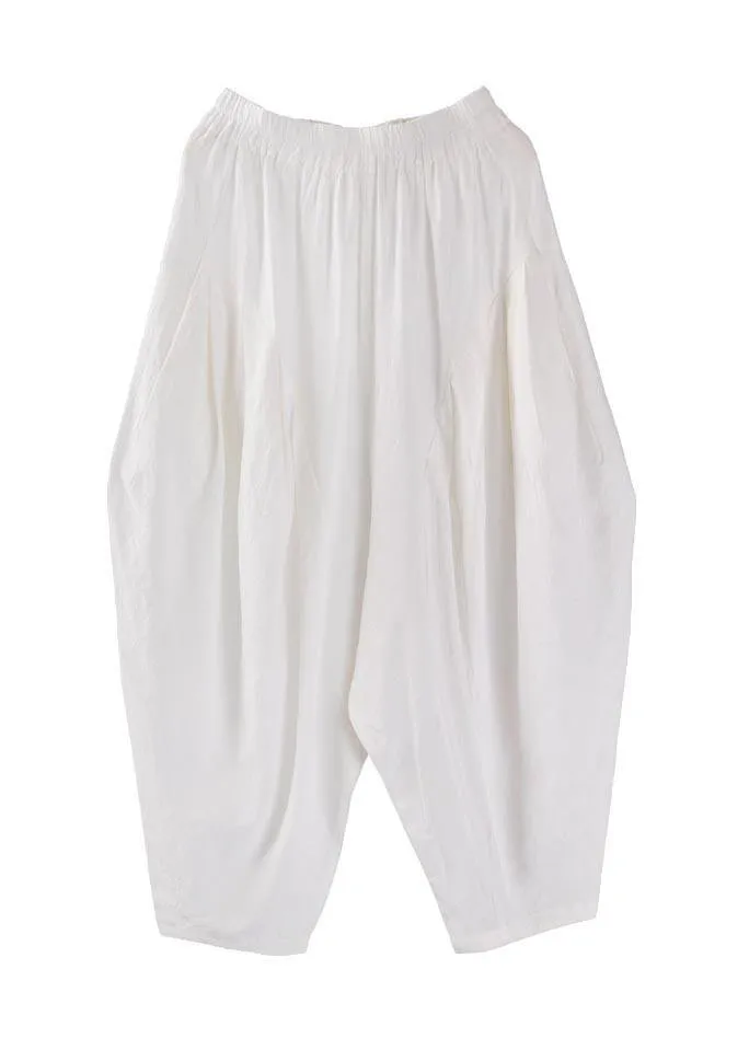 Elegant Grey High Waist Cotton Linen lantern  Pants Summer