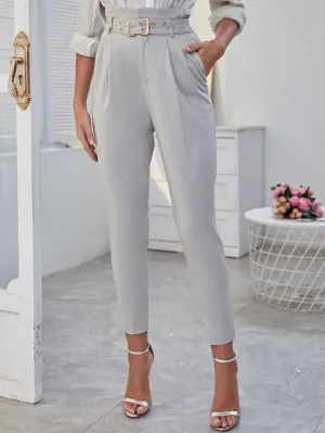 Elegant Plain Grommet Eyelet High Waist Cropped Women Pants
