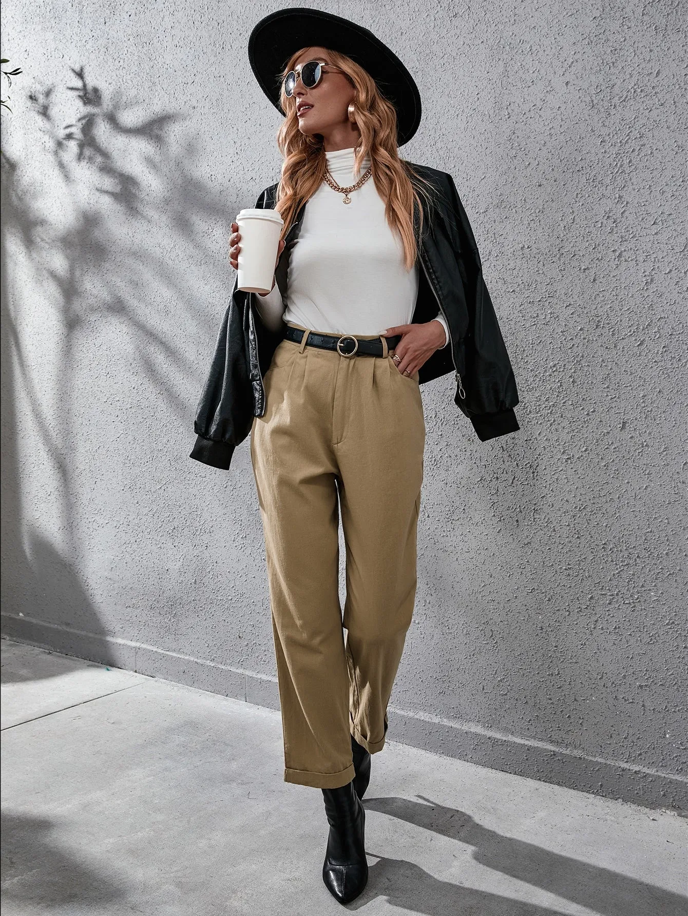 Elegant Plain Plicated High Waist Long Women Pants