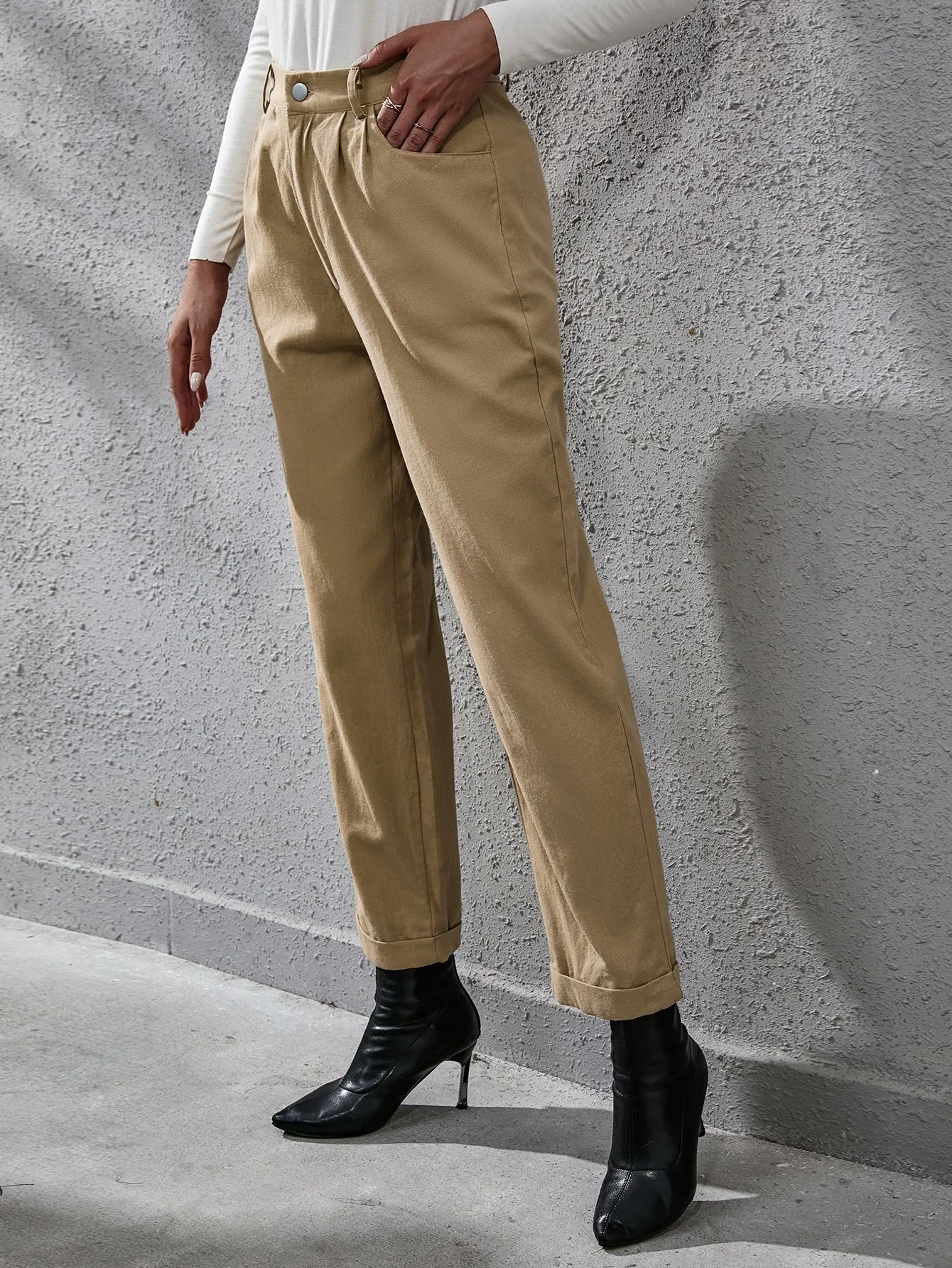 Elegant Plain Plicated High Waist Long Women Pants