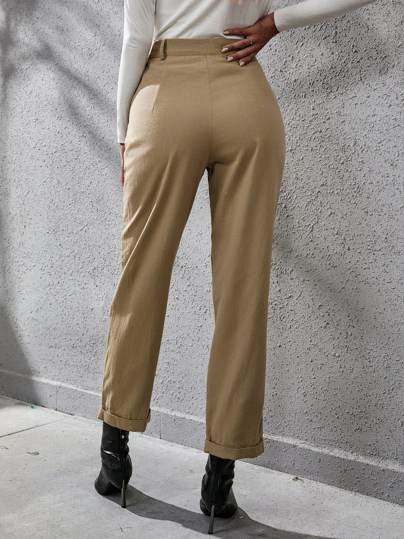 Elegant Plain Plicated High Waist Long Women Pants