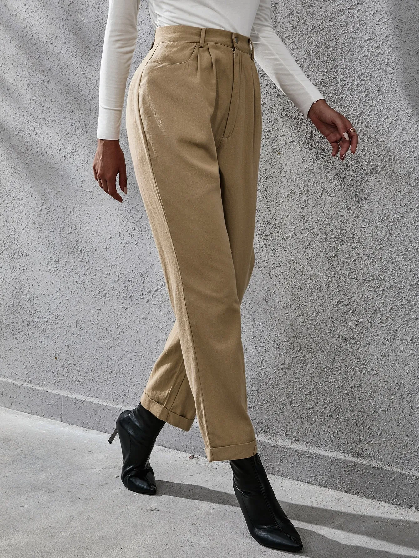 Elegant Plain Plicated High Waist Long Women Pants