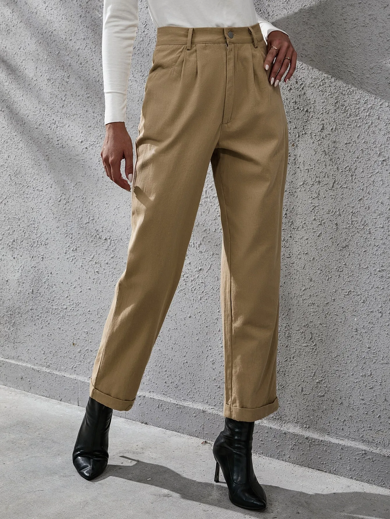 Elegant Plain Plicated High Waist Long Women Pants