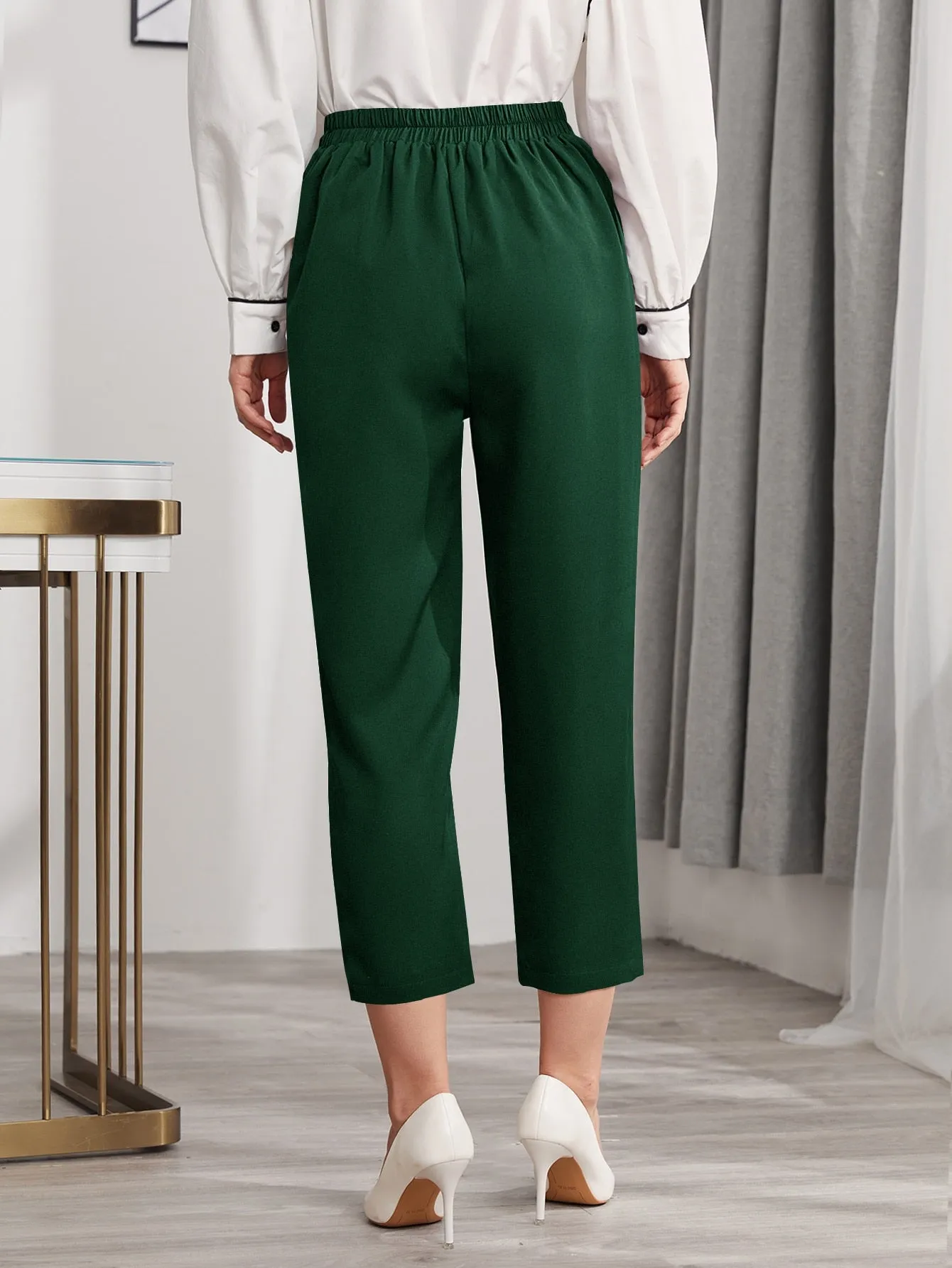 Elegant Plain Zipper High Waist Capris Women Pants