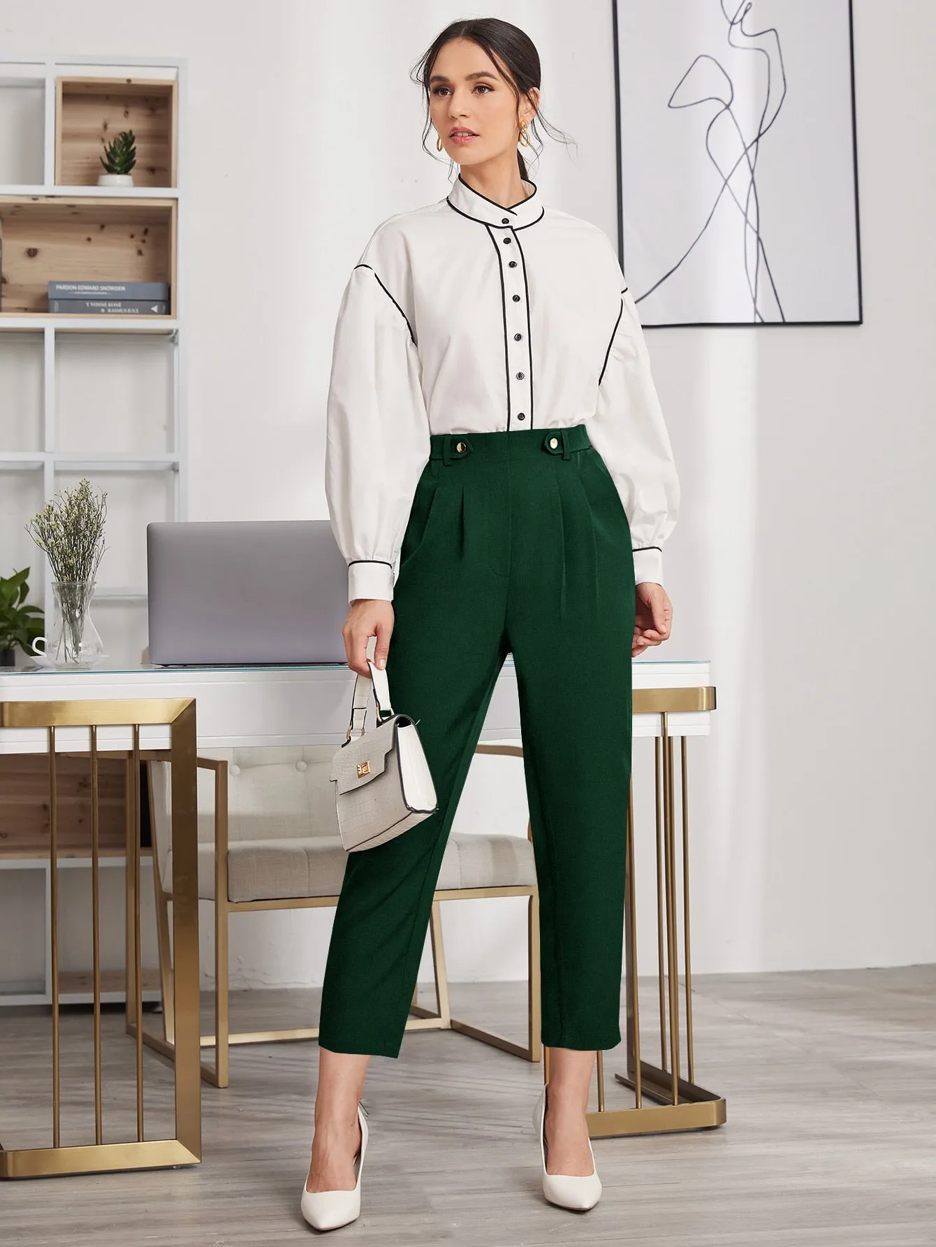 Elegant Plain Zipper High Waist Capris Women Pants