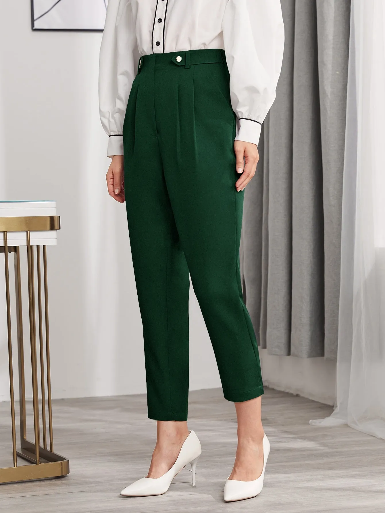 Elegant Plain Zipper High Waist Capris Women Pants