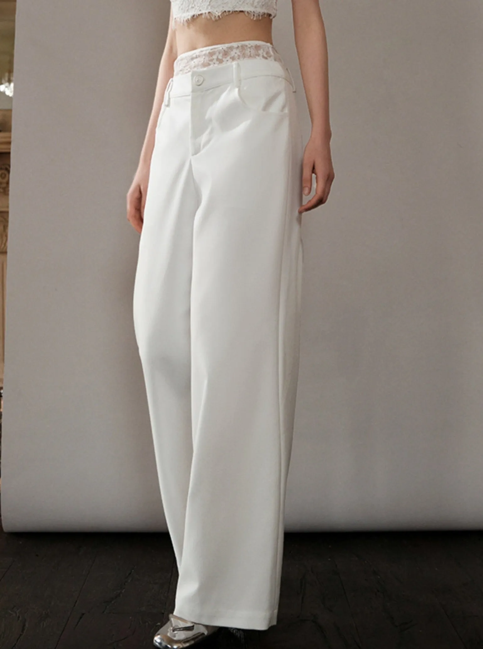 Elegant White Wide-Leg Slacks Pants