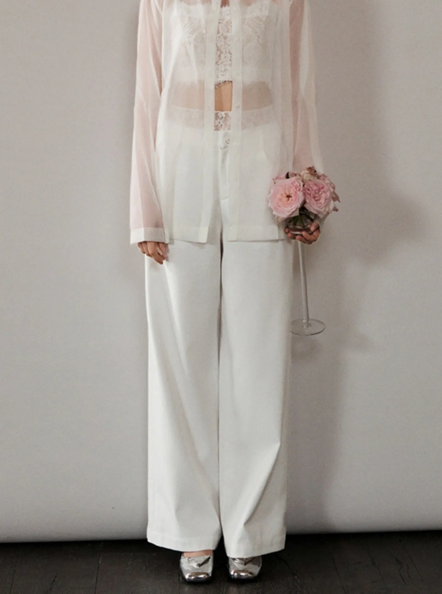 Elegant White Wide-Leg Slacks Pants