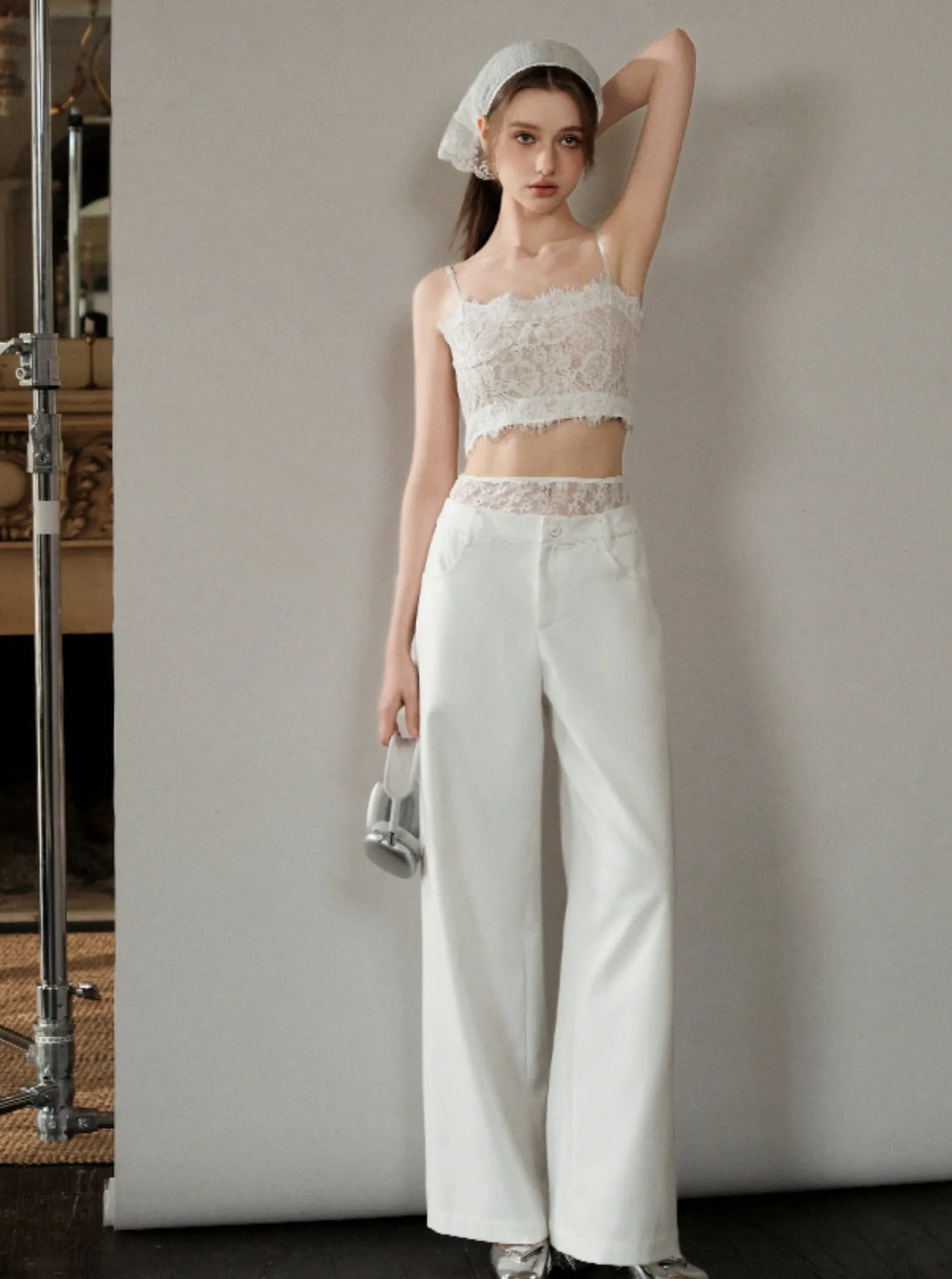 Elegant White Wide-Leg Slacks Pants
