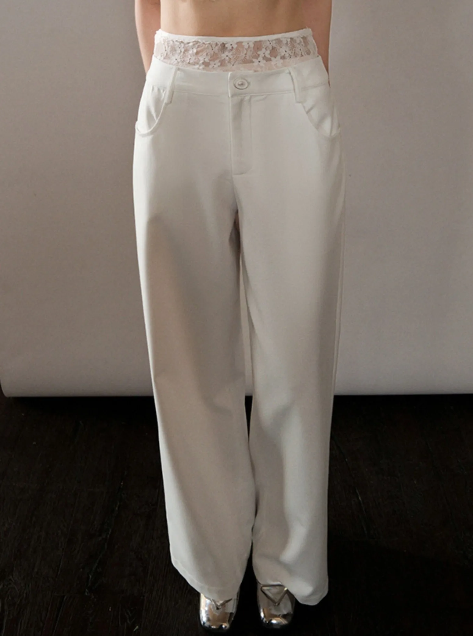 Elegant White Wide-Leg Slacks Pants