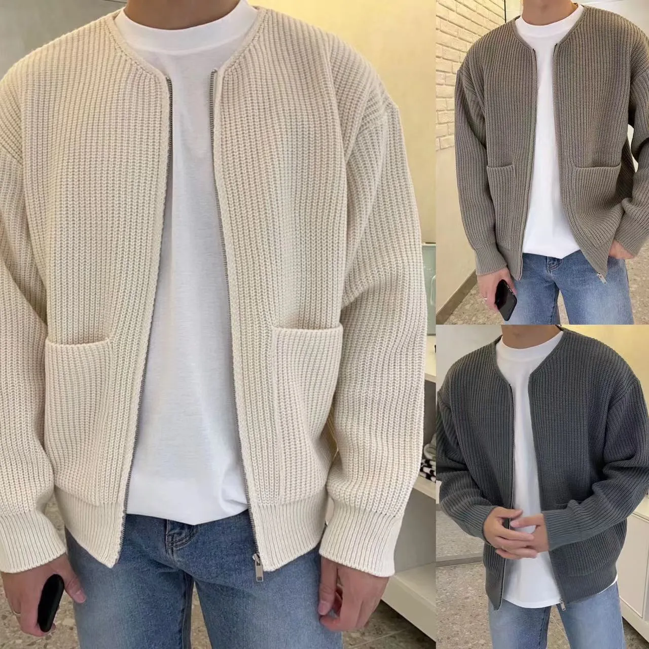 Fashion Trendy Knitted Cardigan Men's Sweater