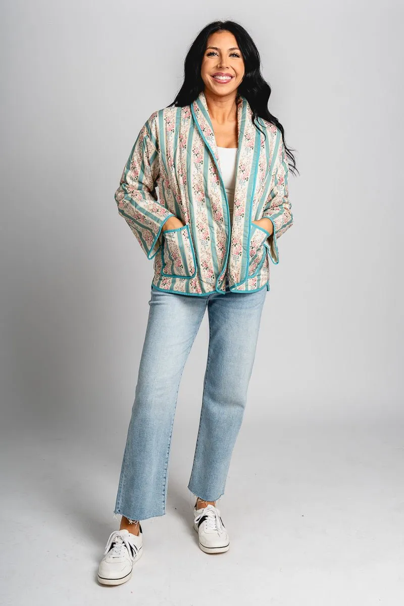 Floral quilted jacket seafoam