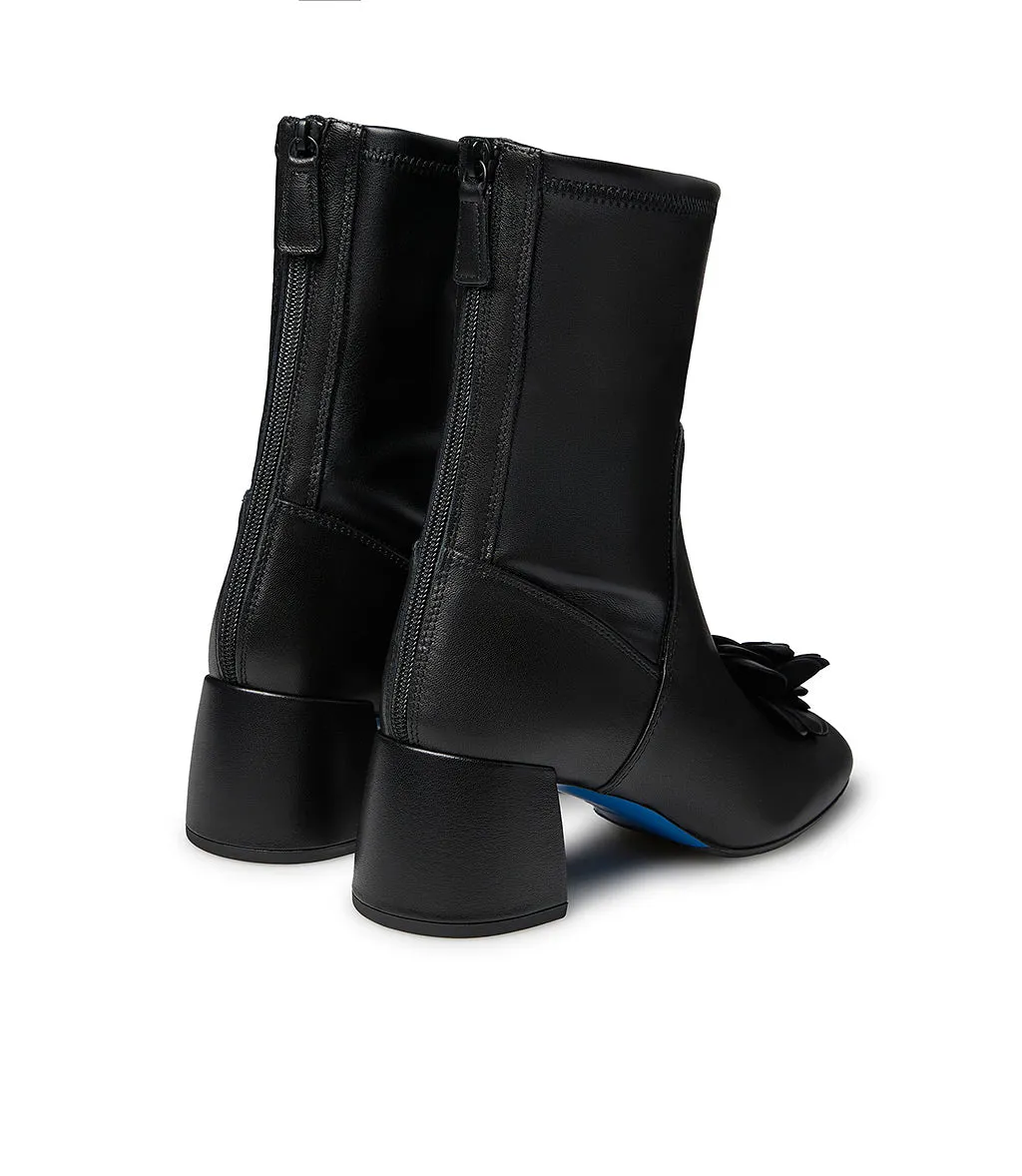 Flower decorated black nappa leather ankle boots