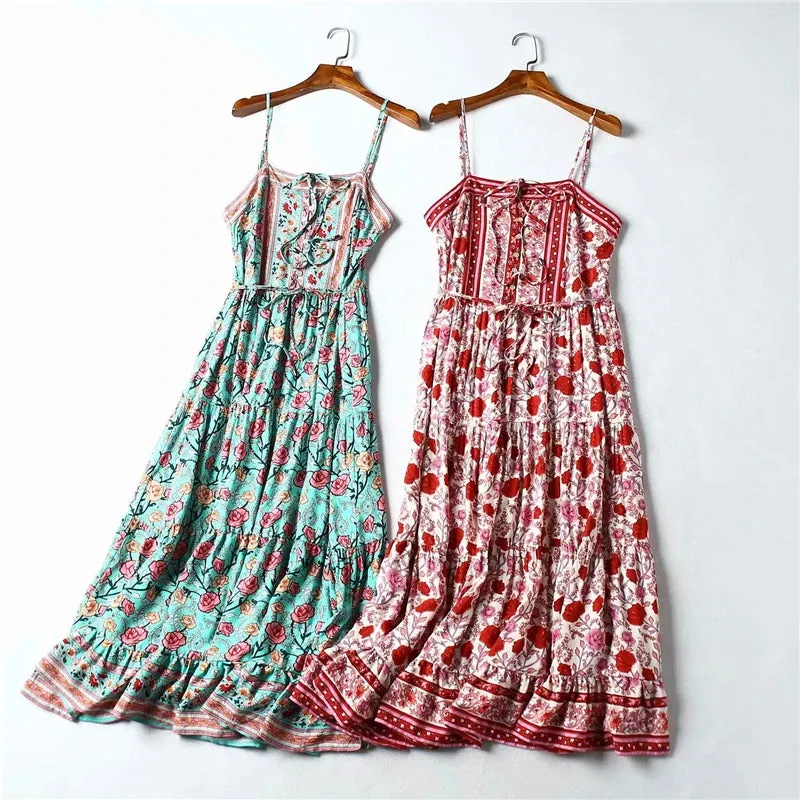 Gardenia Floral Print Bohemian Maxi Dresses