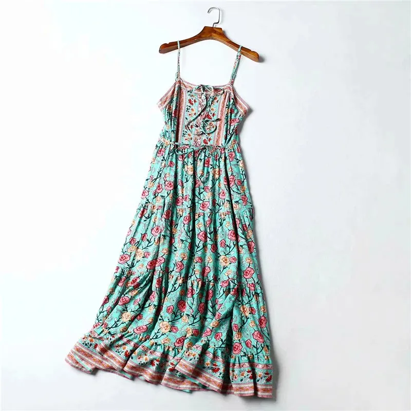 Gardenia Floral Print Bohemian Maxi Dresses