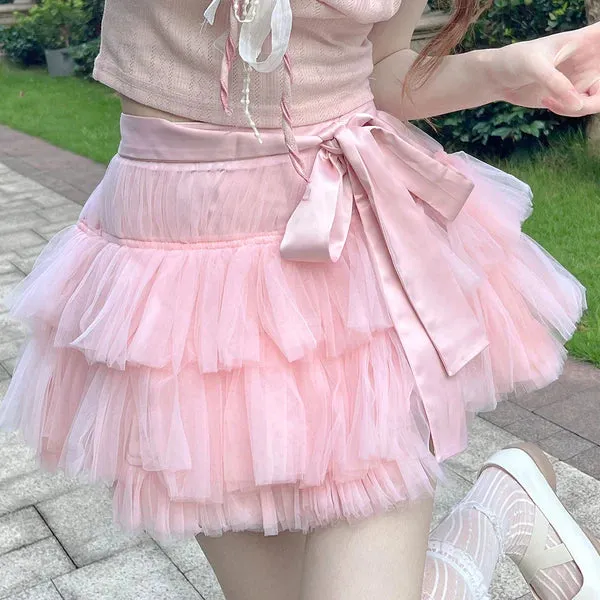 Lace Bow Gauze Skirt AD21102