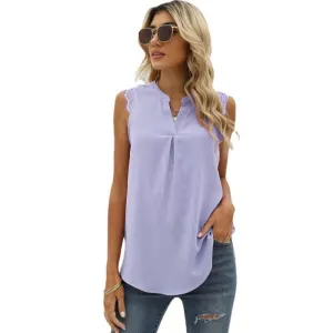 Lace Cap Sleeves V Neck Blouse