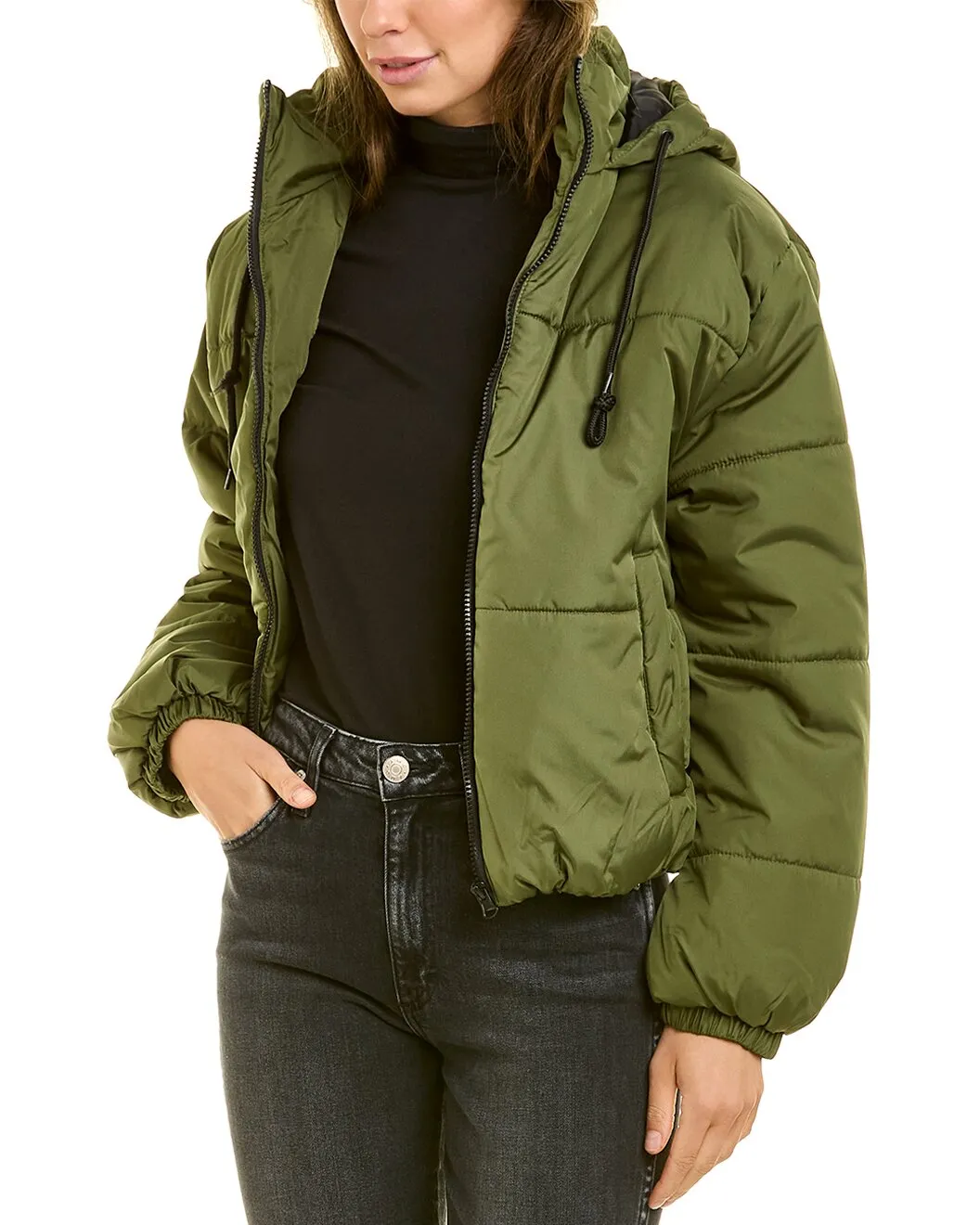 Ladies Cropped Puffer Bomber Jacket