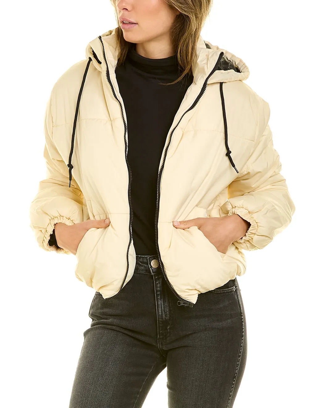 Ladies Cropped Puffer Bomber Jacket