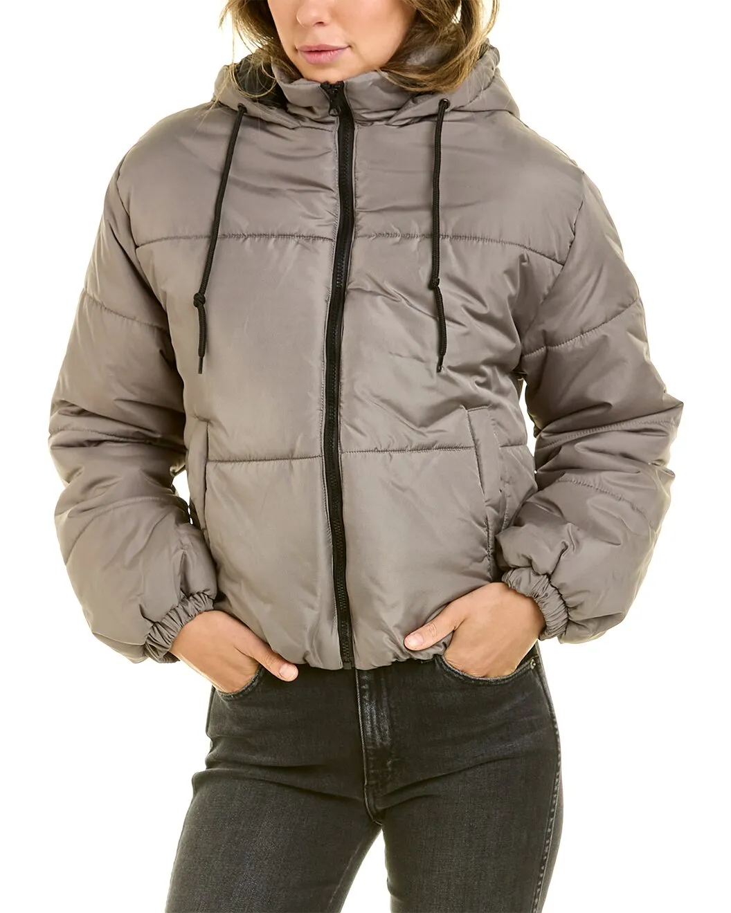 Ladies Cropped Puffer Bomber Jacket