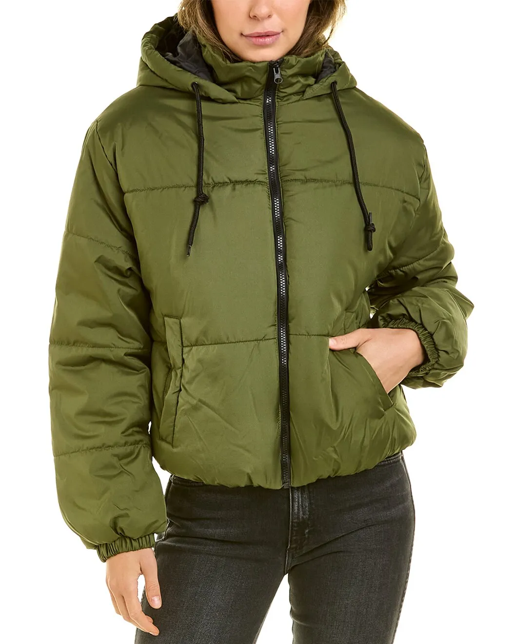 Ladies Cropped Puffer Bomber Jacket