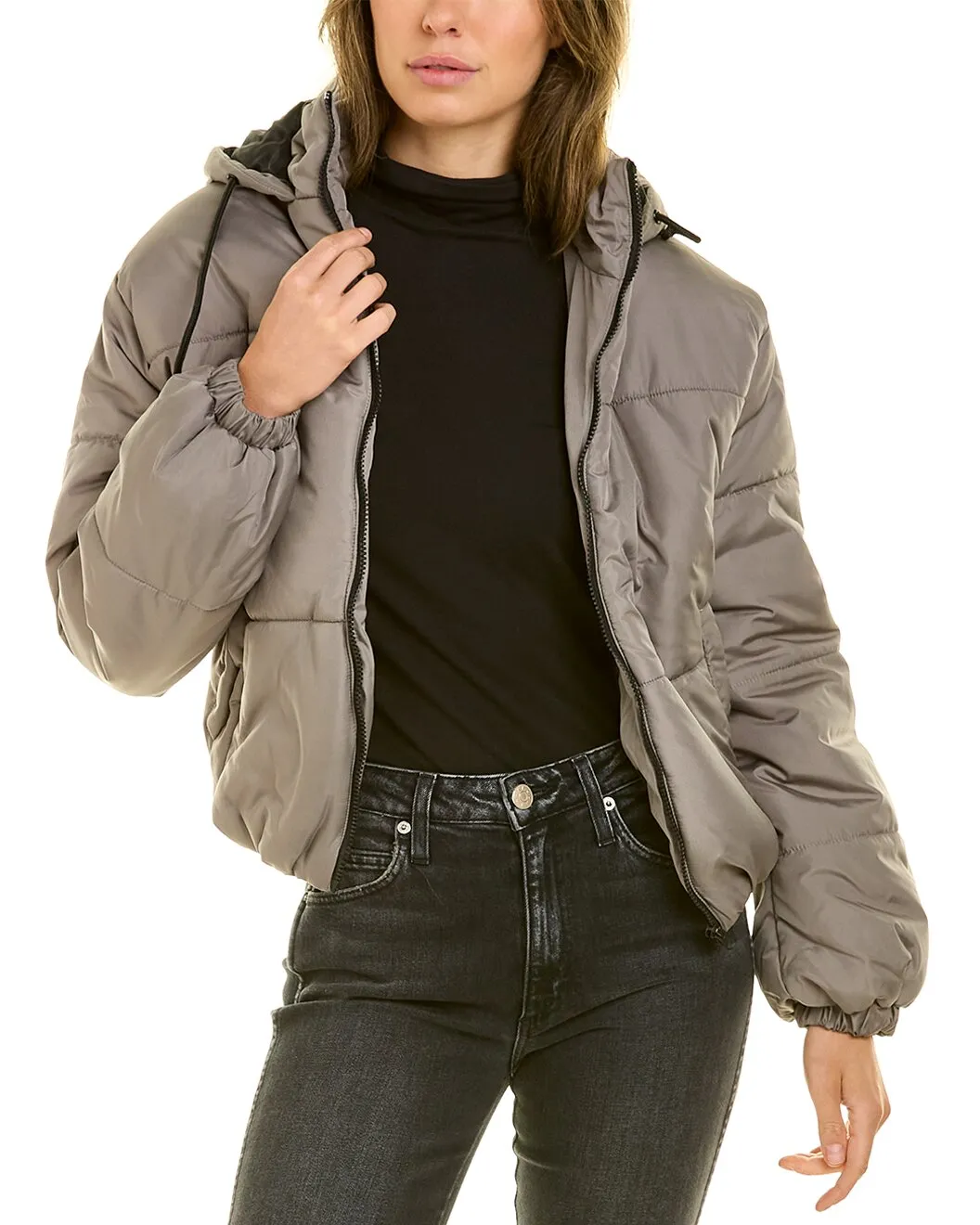 Ladies Cropped Puffer Bomber Jacket