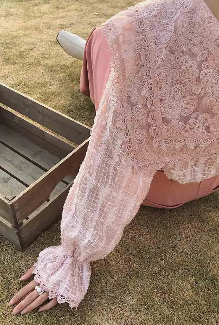 Lantern Sleeve See-Through Lace Blouse