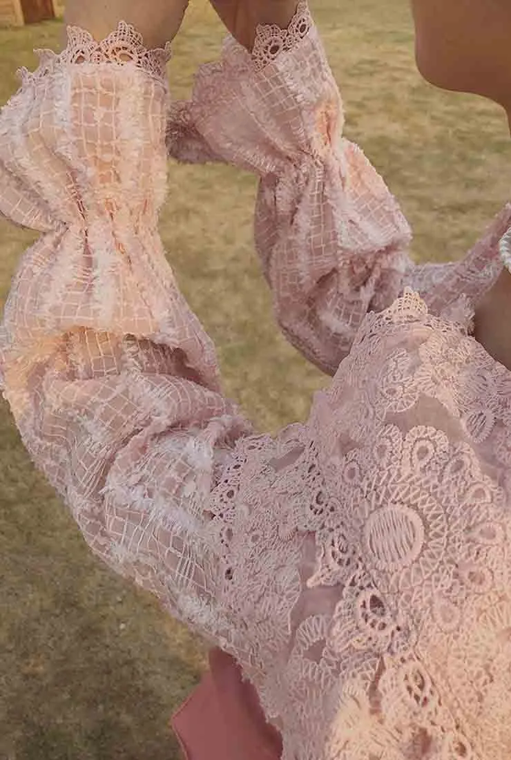 Lantern Sleeve See-Through Lace Blouse