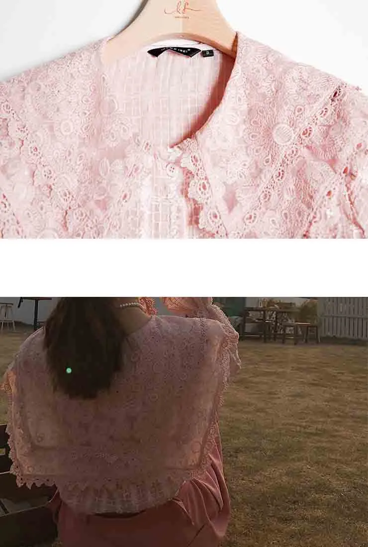 Lantern Sleeve See-Through Lace Blouse
