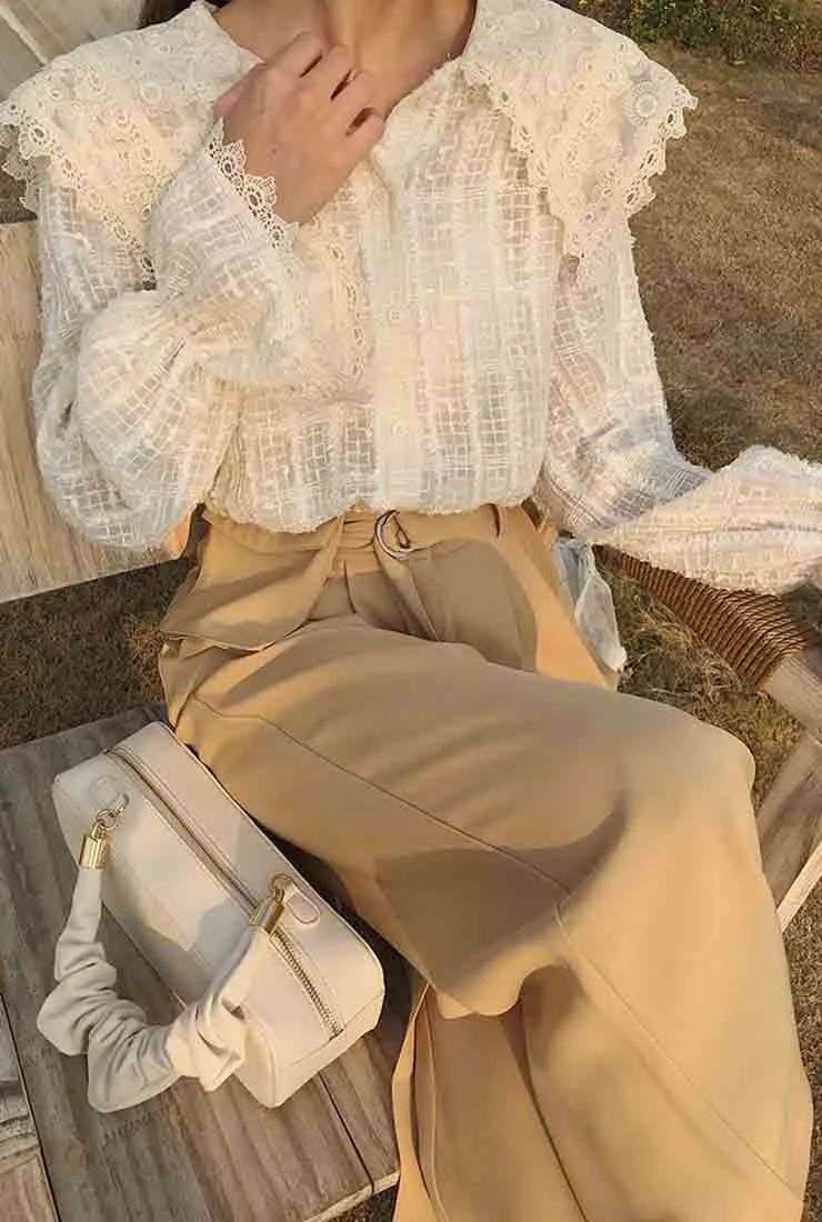 Lantern Sleeve See-Through Lace Blouse