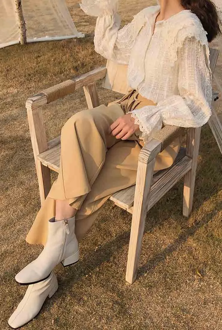 Lantern Sleeve See-Through Lace Blouse