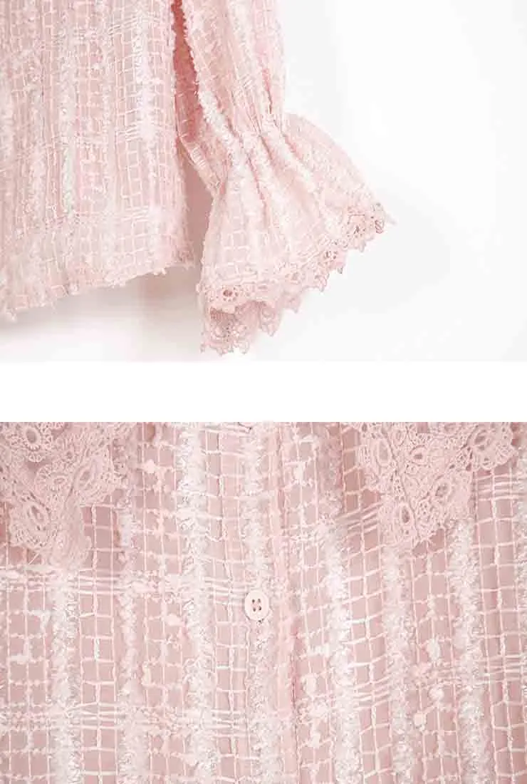 Lantern Sleeve See-Through Lace Blouse