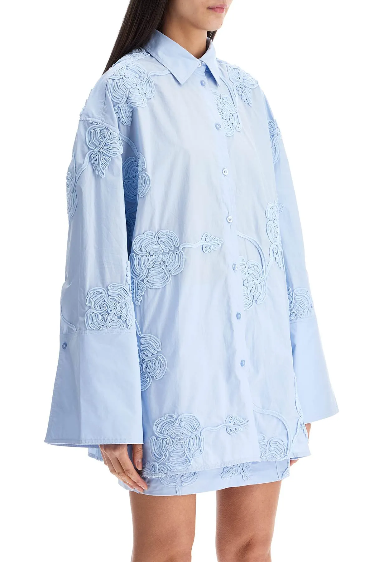 light blue cotton shirt with embossed floral pattern 1135232322 SKYWAY (BLUE)