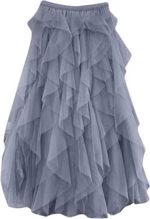 Long Tulle Skirts for Women A Line Tutu Puffy Skirt Irregular Layered Tiered Mesh Tutu Skirts Party Prom Dance Dress