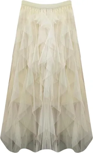 Long Tulle Skirts for Women A Line Tutu Puffy Skirt Irregular Layered Tiered Mesh Tutu Skirts Party Prom Dance Dress