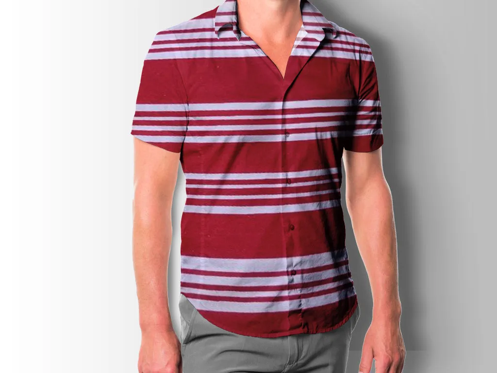 Maroon White Stripes Printed Poly Crepe Fabric