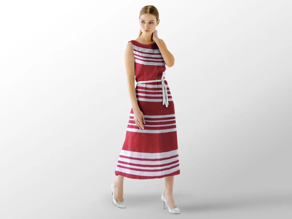 Maroon White Stripes Printed Poly Crepe Fabric