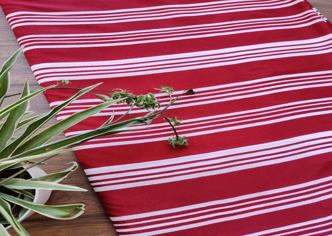 Maroon White Stripes Printed Poly Crepe Fabric