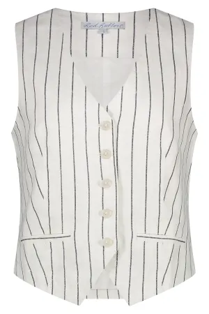 Red Button SRB4514 Cotton Waistcoat Linen Stripe Navy