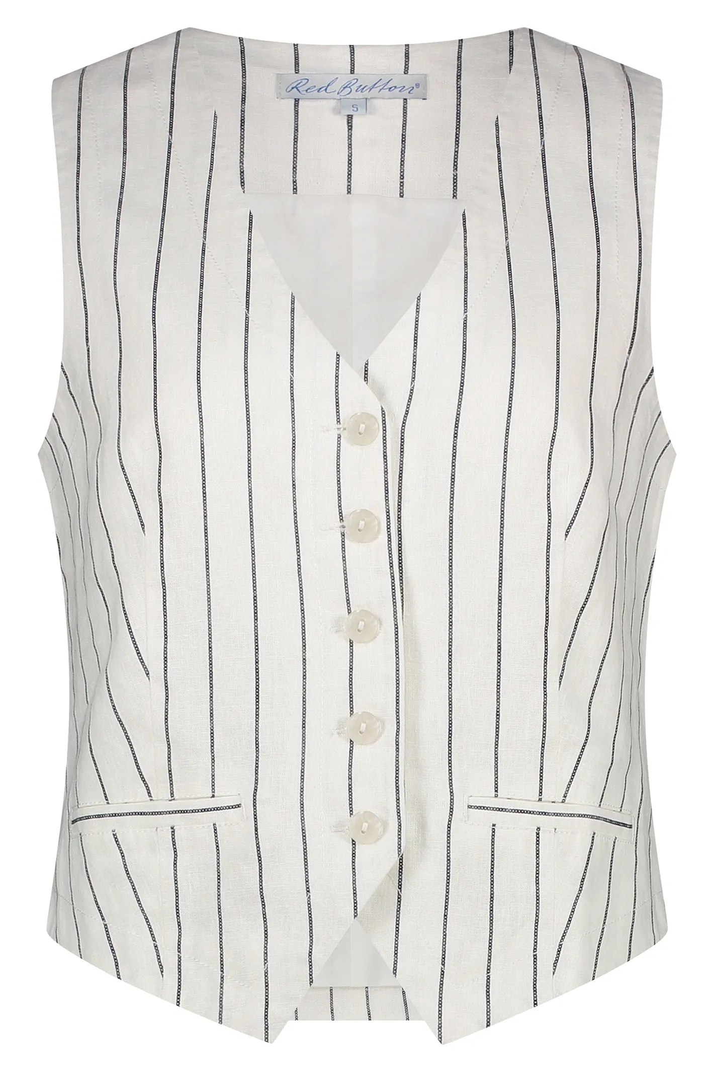 Red Button SRB4514 Cotton Waistcoat Linen Stripe Navy