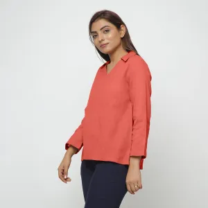 Red Flat Collar 100% Cotton Comfort Fit Top